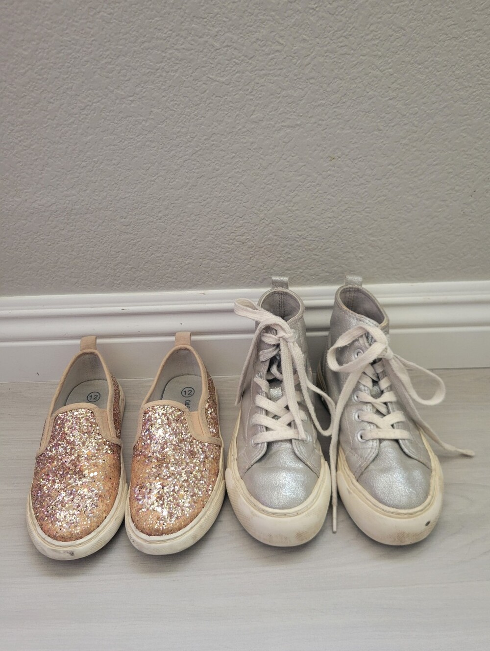 Kids Glitter Slip-On and Metallic High-Top Shoe Set Pink & Silver Size 12Toddler
